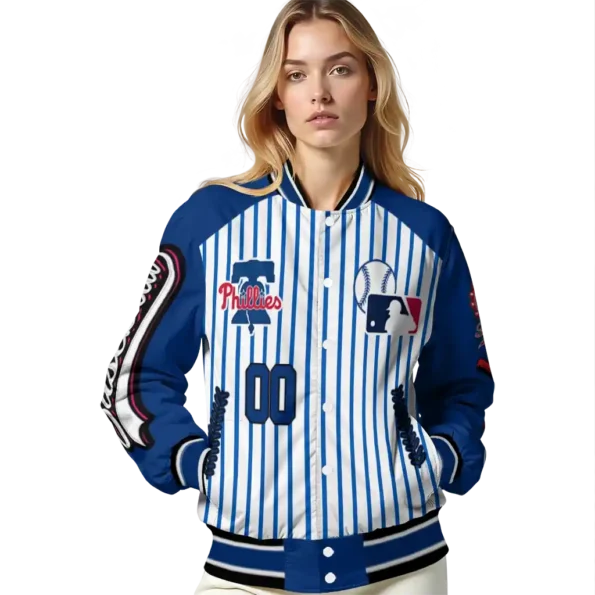 personalized philadelphia phillies eagle baseball blue white varsity jacket latest model
