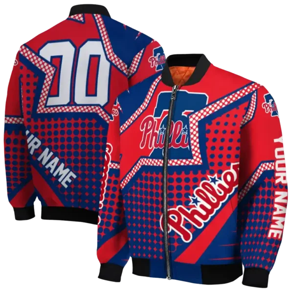 personalized philadelphia phillies star burst blue bomber jacket fashion forward