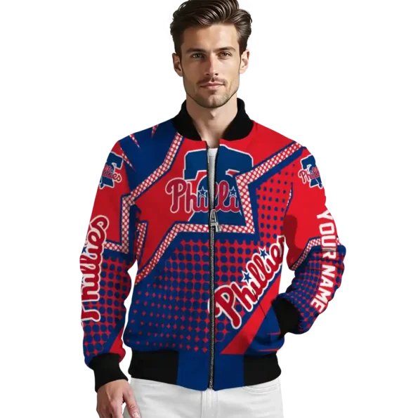 personalized philadelphia phillies star burst blue bomber jacket high quality
