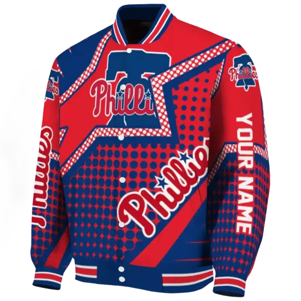 personalized philadelphia phillies star burst blue varsity jacket best selling