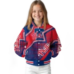 personalized philadelphia phillies star burst blue varsity jacket best selling