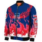 personalized philadelphia phillies winged blaze blue white bomber jacket best selling