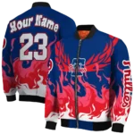 personalized philadelphia phillies winged blaze blue white bomber jacket best selling