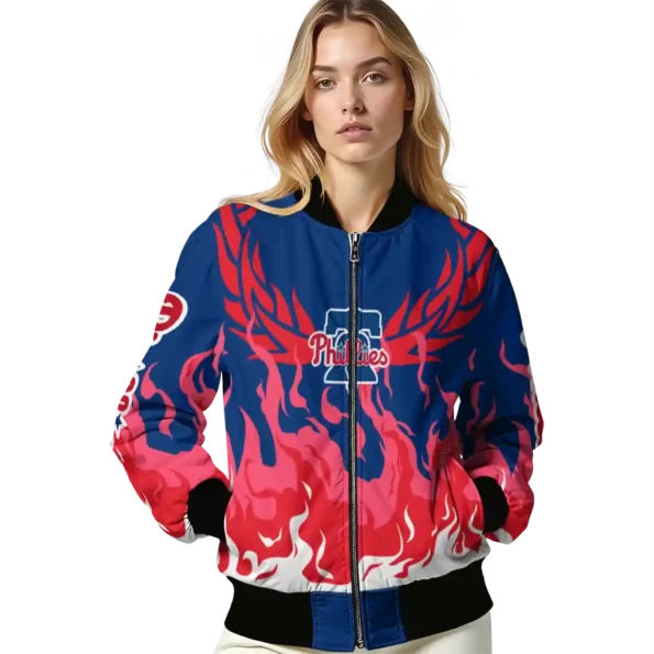 personalized philadelphia phillies winged blaze blue white bomber jacket latest model