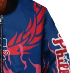 personalized philadelphia phillies winged blaze blue white bomber jacket best selling