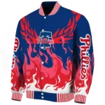 personalized philadelphia phillies winged blaze blue white varsity jacket best selling
