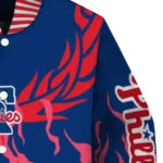 personalized philadelphia phillies winged blaze blue white varsity jacket best selling