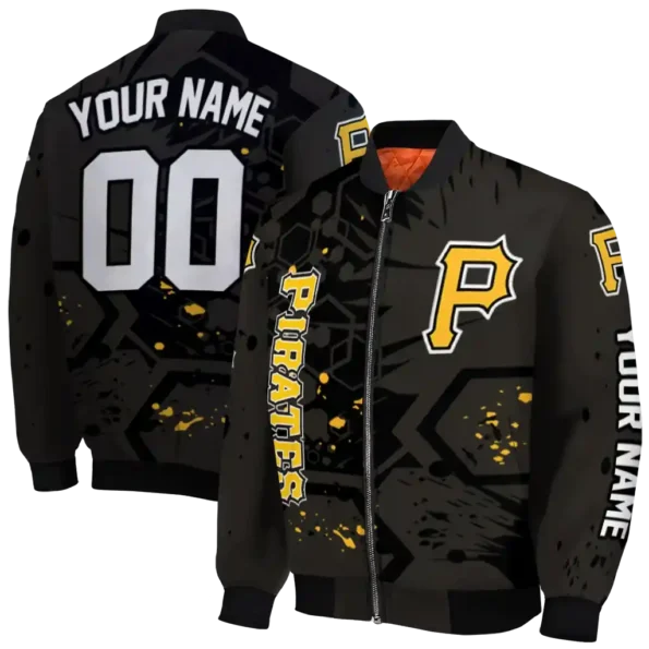 personalized pittsburgh pirates hexagon cluster black bomber jacket fashion forward