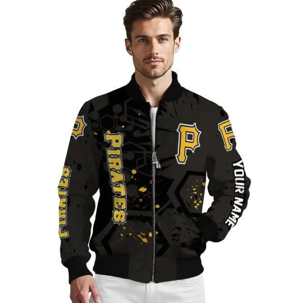 personalized pittsburgh pirates hexagon cluster black bomber jacket high quality