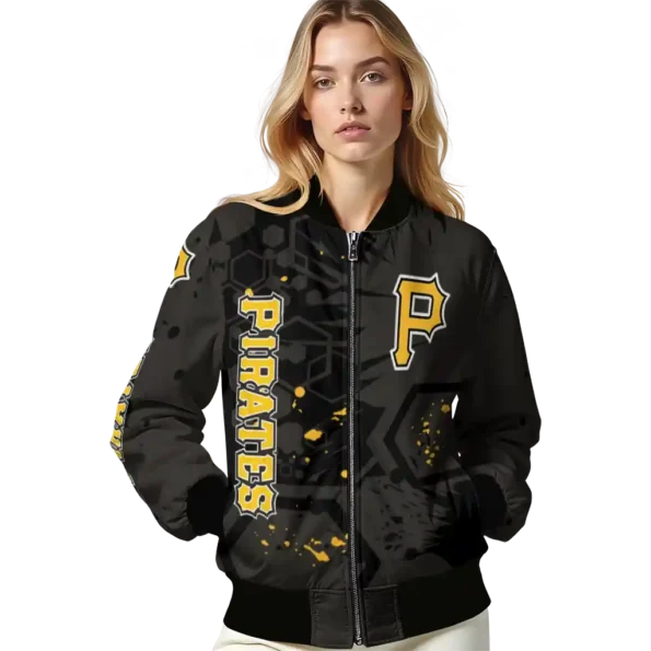 personalized pittsburgh pirates hexagon cluster black bomber jacket latest model