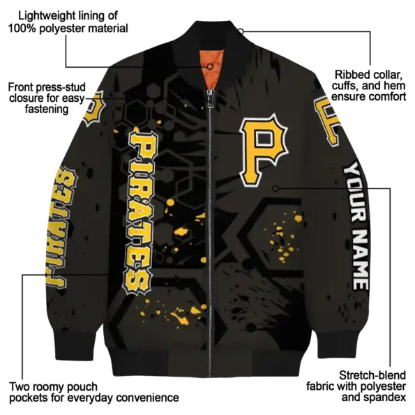 personalized pittsburgh pirates hexagon cluster black bomber jacket new arrival