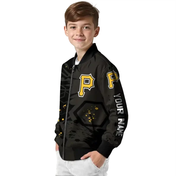 personalized pittsburgh pirates hexagon cluster black bomber jacket trendy
