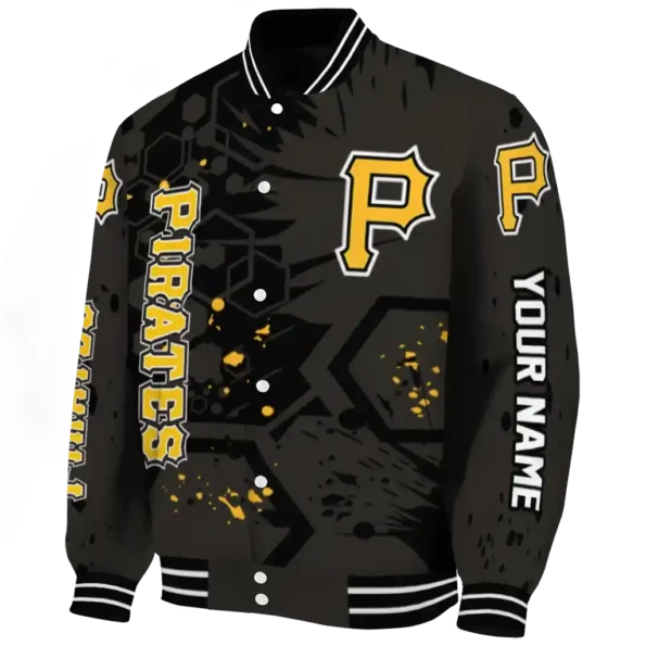 personalized pittsburgh pirates hexagon cluster black varsity jacket best selling