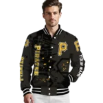 personalized pittsburgh pirates hexagon cluster black varsity jacket best selling