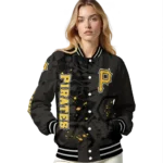 personalized pittsburgh pirates hexagon cluster black varsity jacket best selling