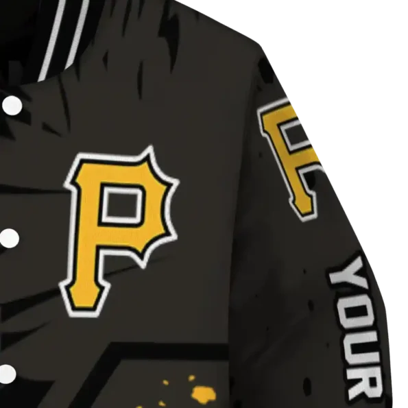 personalized pittsburgh pirates hexagon cluster black varsity jacket premium grade