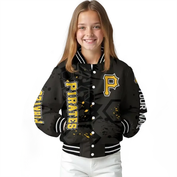 personalized pittsburgh pirates hexagon cluster black varsity jacket top rated