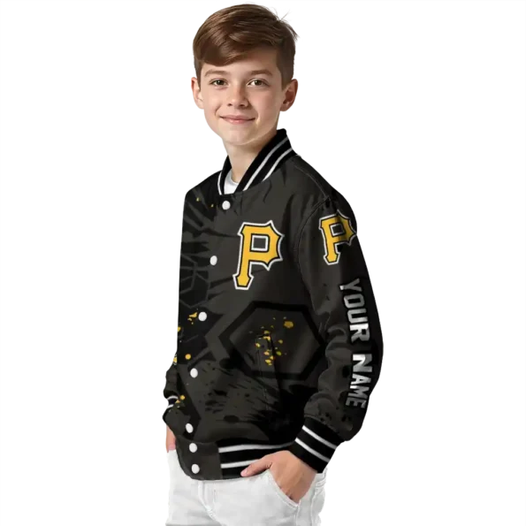 personalized pittsburgh pirates hexagon cluster black varsity jacket trendy