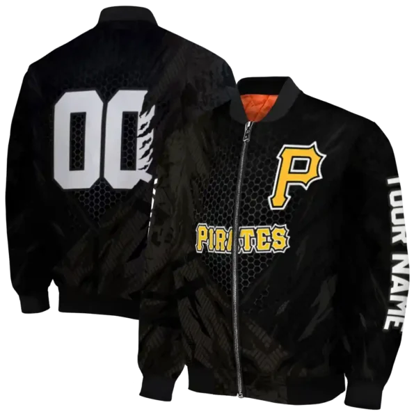personalized pittsburgh pirates hexagon mesh black bomber jacket fashion forward
