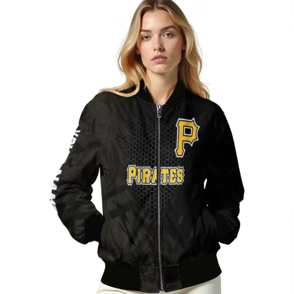 personalized pittsburgh pirates hexagon mesh black bomber jacket latest model