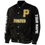 personalized pittsburgh pirates hexagon mesh black varsity jacket best selling