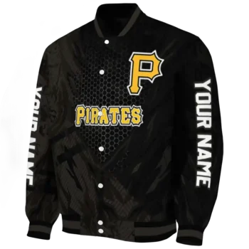 personalized pittsburgh pirates hexagon mesh black varsity jacket best selling
