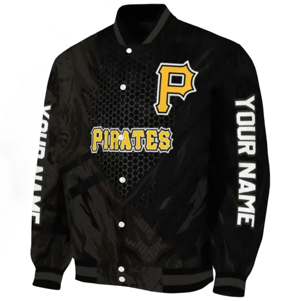personalized pittsburgh pirates hexagon mesh black varsity jacket best selling