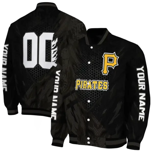 personalized pittsburgh pirates hexagon mesh black varsity jacket fashion forward