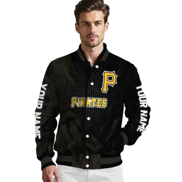 personalized pittsburgh pirates hexagon mesh black varsity jacket high quality