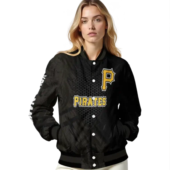 personalized pittsburgh pirates hexagon mesh black varsity jacket latest model