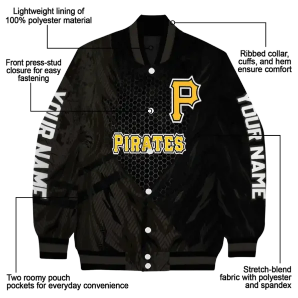 personalized pittsburgh pirates hexagon mesh black varsity jacket new arrival