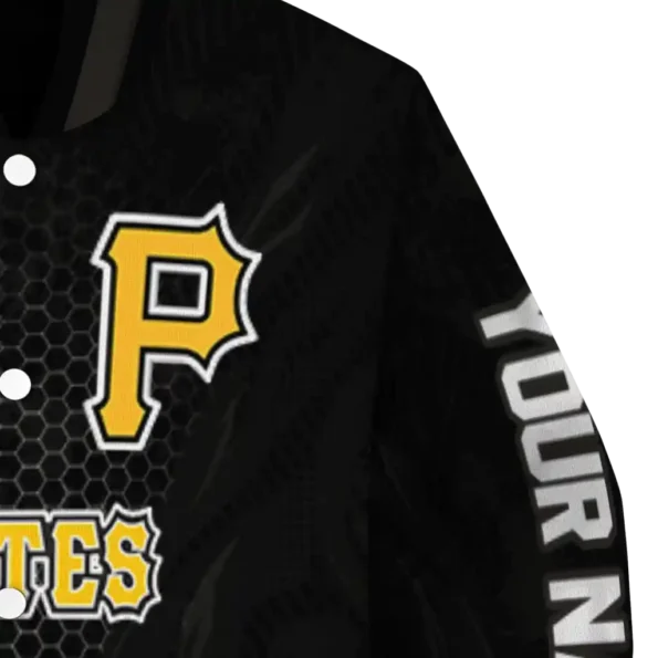 personalized pittsburgh pirates hexagon mesh black varsity jacket premium grade