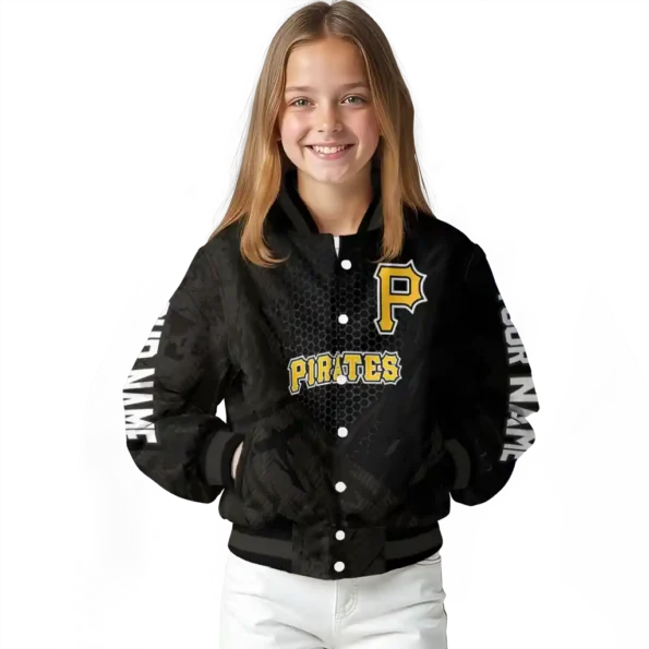 personalized pittsburgh pirates hexagon mesh black varsity jacket top rated