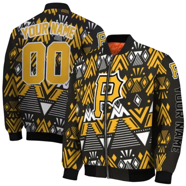 personalized pittsburgh pirates pyramid shapes black bomber jacket fashion forward