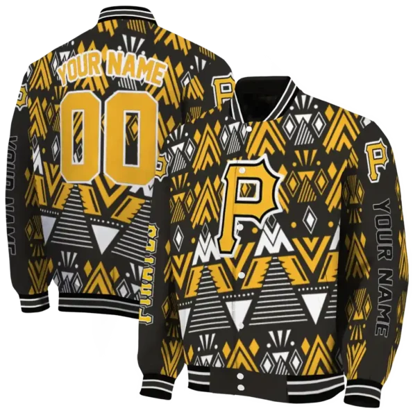 personalized pittsburgh pirates pyramid shapes black varsity jacket fashion forward