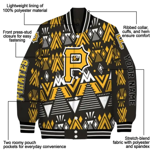 personalized pittsburgh pirates pyramid shapes black varsity jacket new arrival