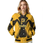 personalized pittsburgh pirates spider mark black yellow crocs varsity jacket best selling