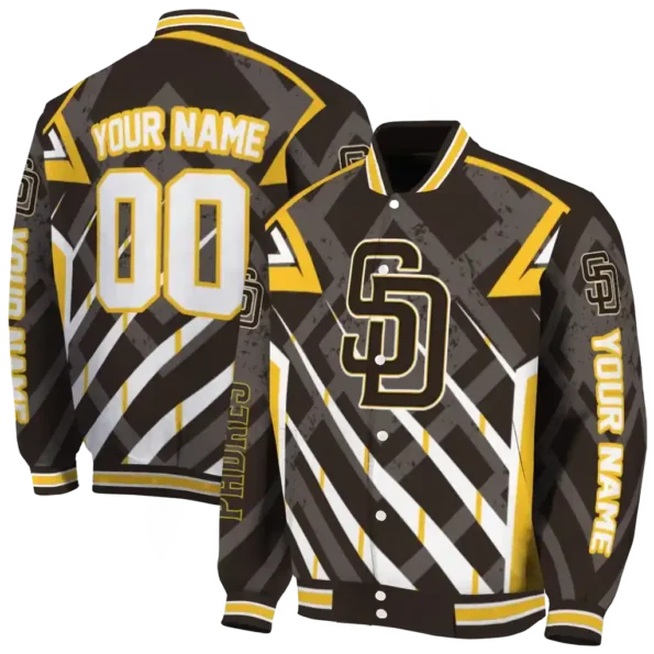 personalized san diego padres chevron angles brown varsity jacket fashion forward
