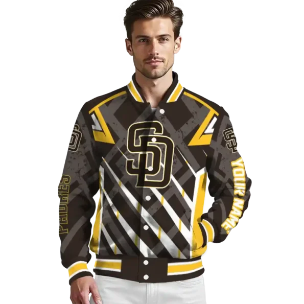personalized san diego padres chevron angles brown varsity jacket high quality