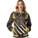 personalized san diego padres chevron angles brown varsity jacket best selling