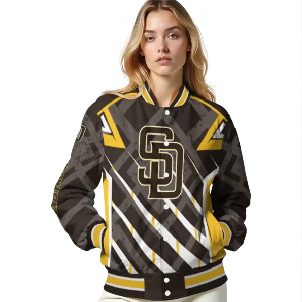 personalized san diego padres chevron angles brown varsity jacket latest model