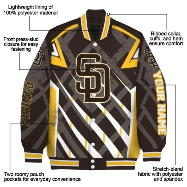 personalized san diego padres chevron angles brown varsity jacket new arrival