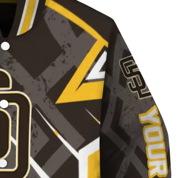 personalized san diego padres chevron angles brown varsity jacket premium grade