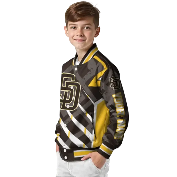 personalized san diego padres chevron angles brown varsity jacket trendy