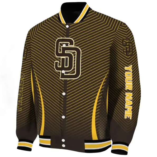 personalized san diego padres chevron arrow brown varsity jacket best selling