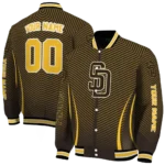 personalized san diego padres chevron arrow brown varsity jacket best selling