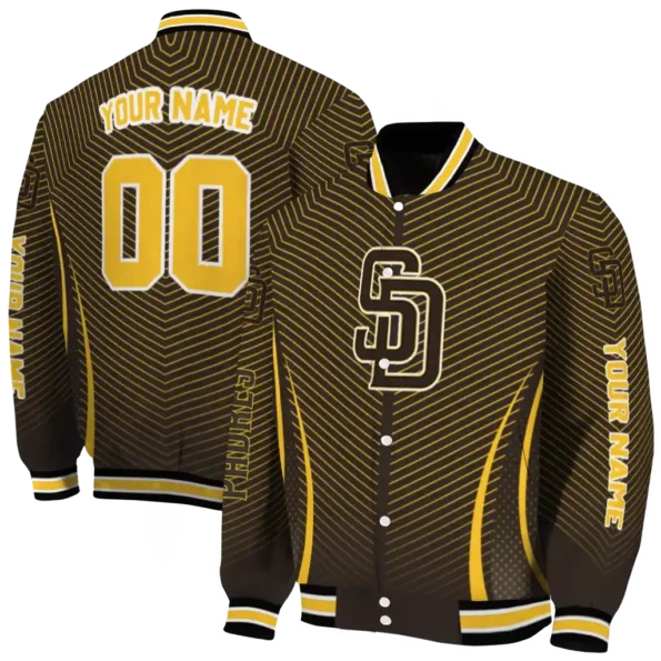 personalized san diego padres chevron arrow brown varsity jacket fashion forward