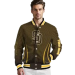 personalized san diego padres chevron arrow brown varsity jacket best selling