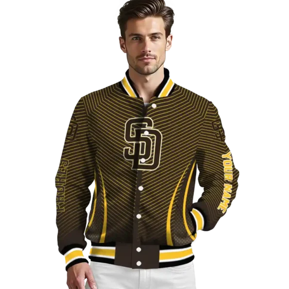 personalized san diego padres chevron arrow brown varsity jacket high quality