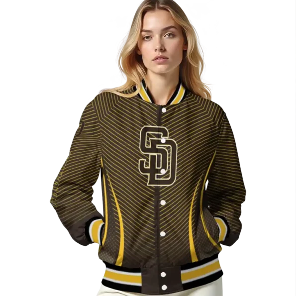 personalized san diego padres chevron arrow brown varsity jacket latest model